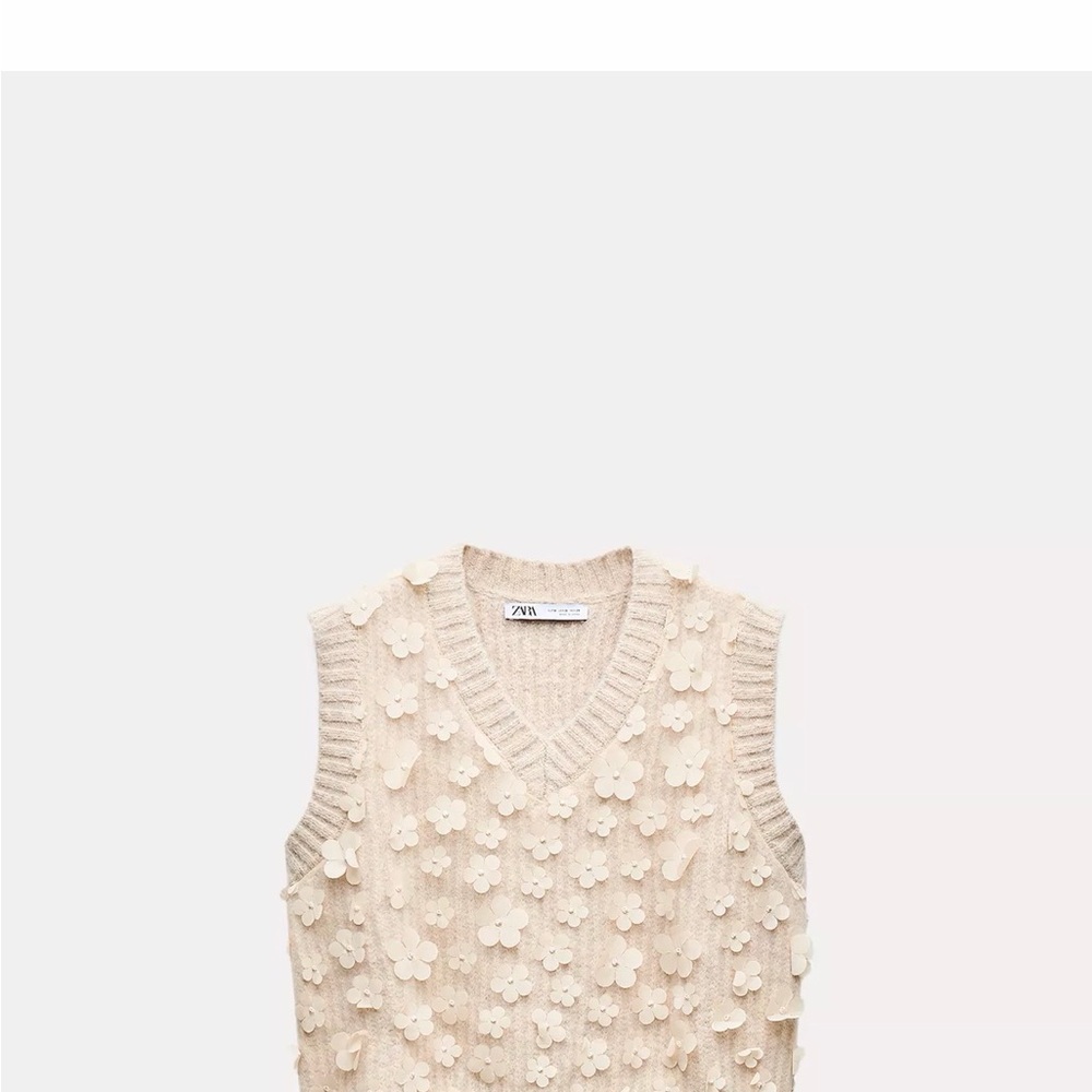 Zara V-Neck Cream Sweater Vest